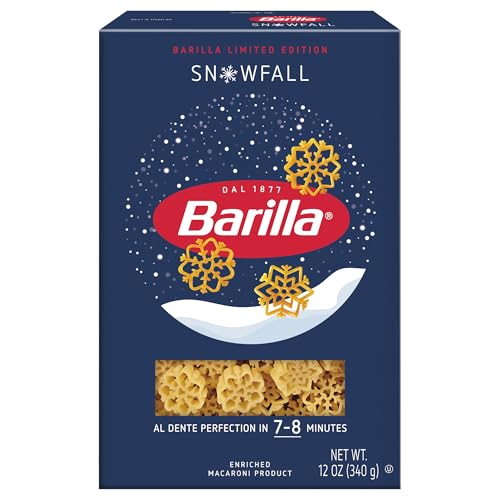Barilla Snowfall pasta shows three snowflake shapes for festive visual appeal