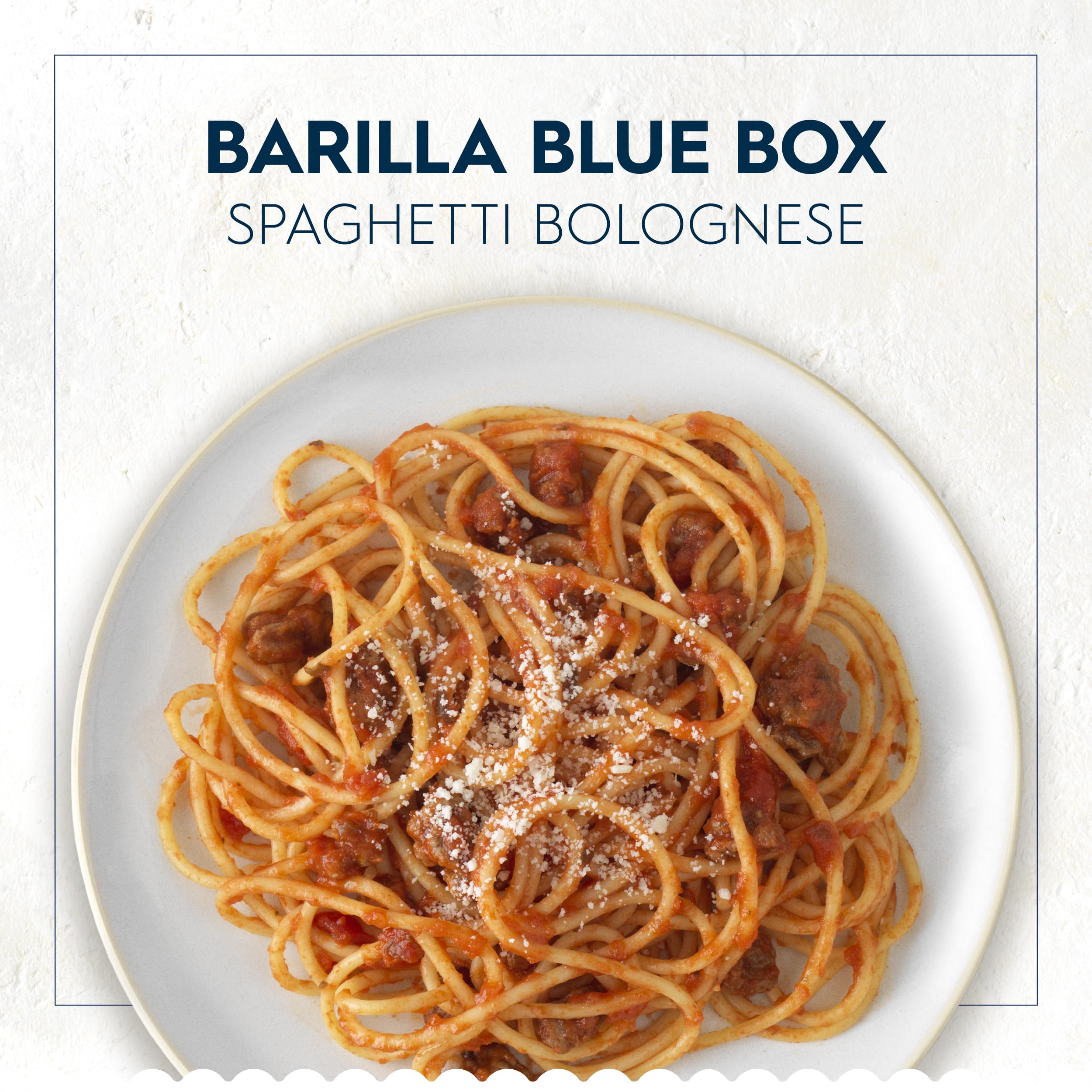 Barilla spaghetti pasta eight-pack on shelf for pantry stocking.