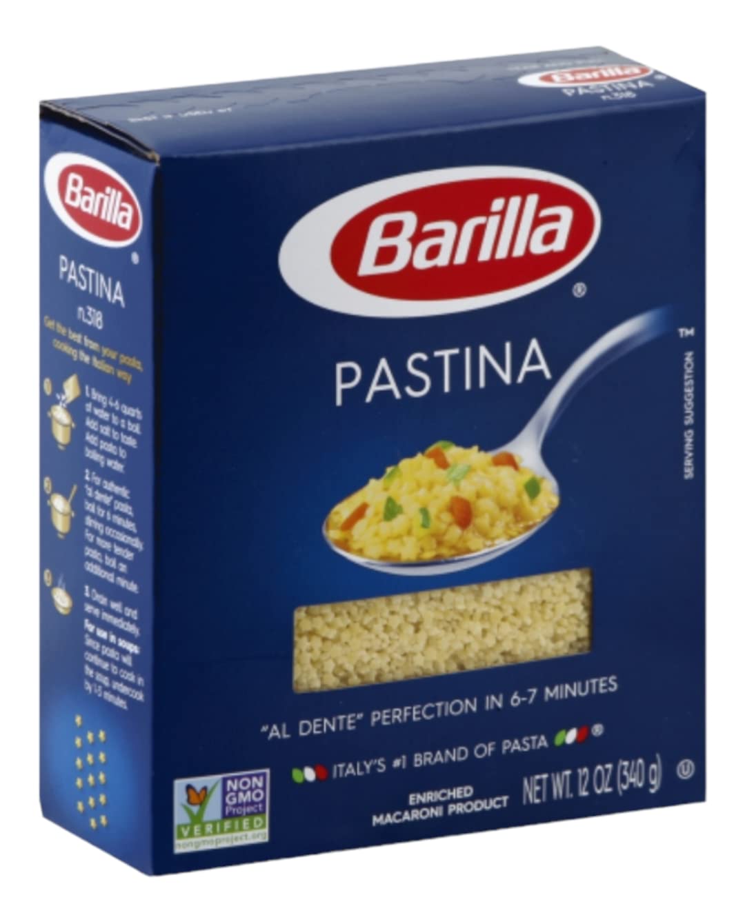 Barilla Stelline pasta 12 oz in a serving bowl, ready for quick al dente meals.