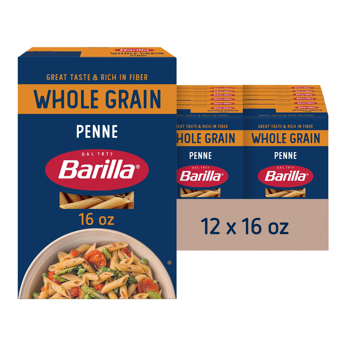 Barilla Whole Grain Penne Pasta box for a family dinners and easy pantry stocking