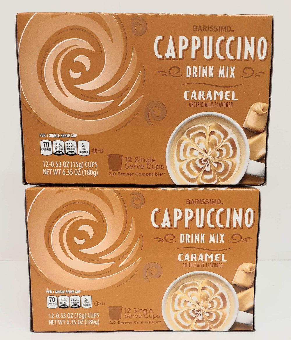 Barissimo Caramel Cappuccino coffee drink mix box for quick, cafelike moments at home.