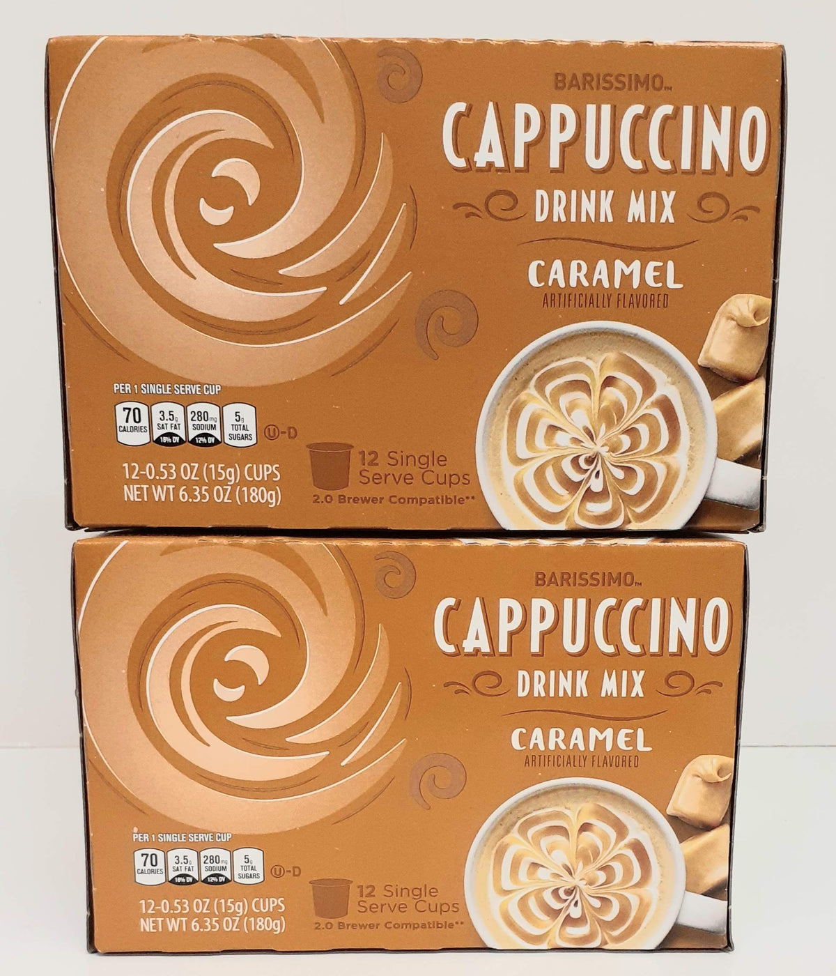 Barissimo Caramel Cappuccino coffee drink mix box for quick, cafelike moments at home.