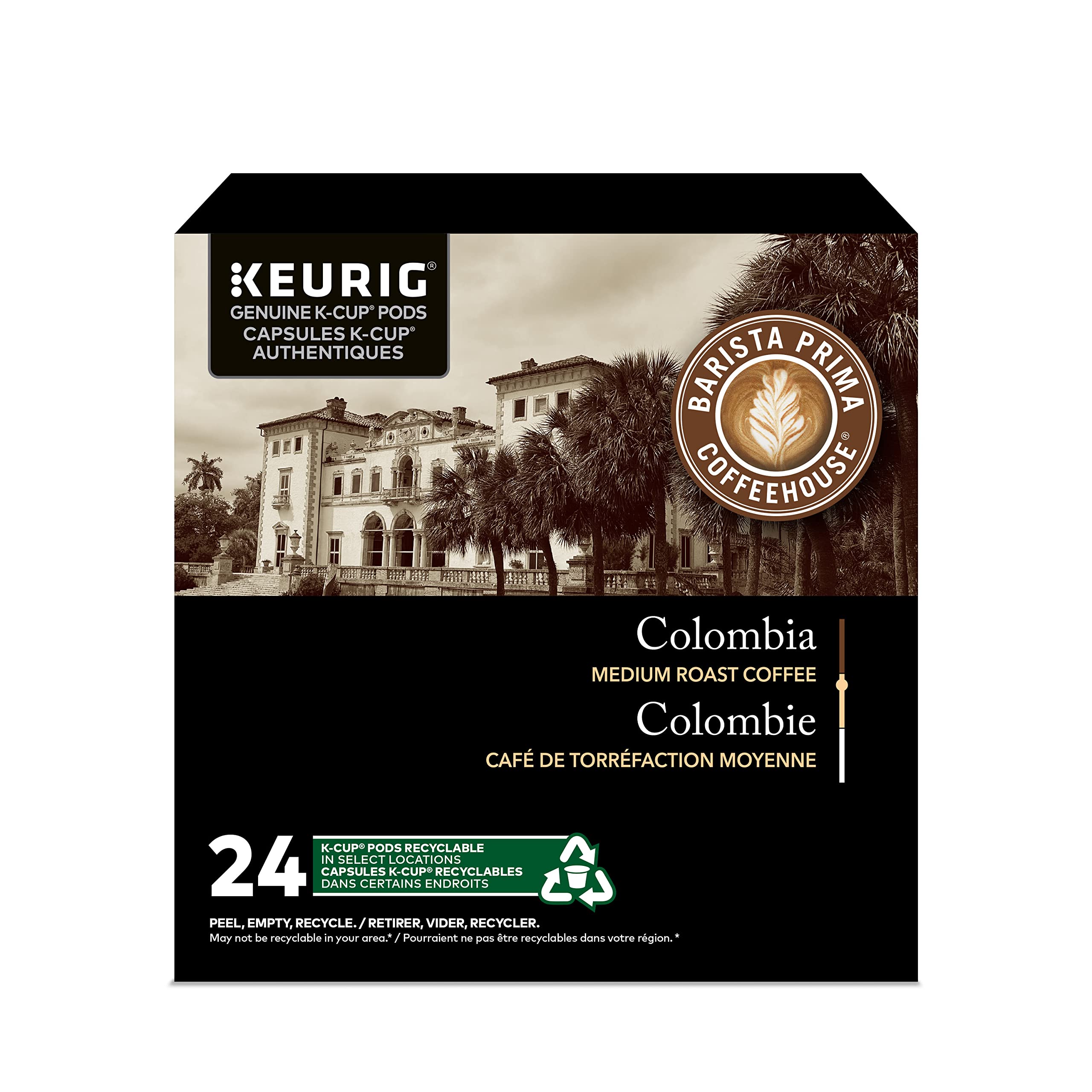 Barista Prima Colombia K-Cups pack front, convenient single-serve coffee.