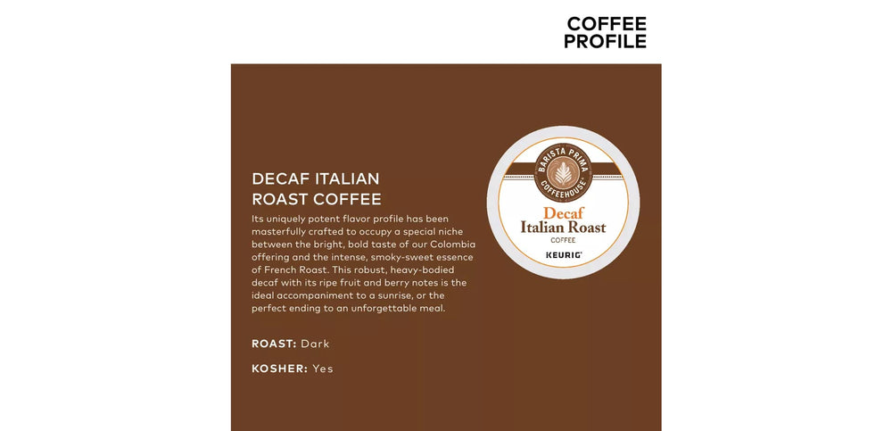 Steaming cup of Barista Prima Decaf Italian Roast