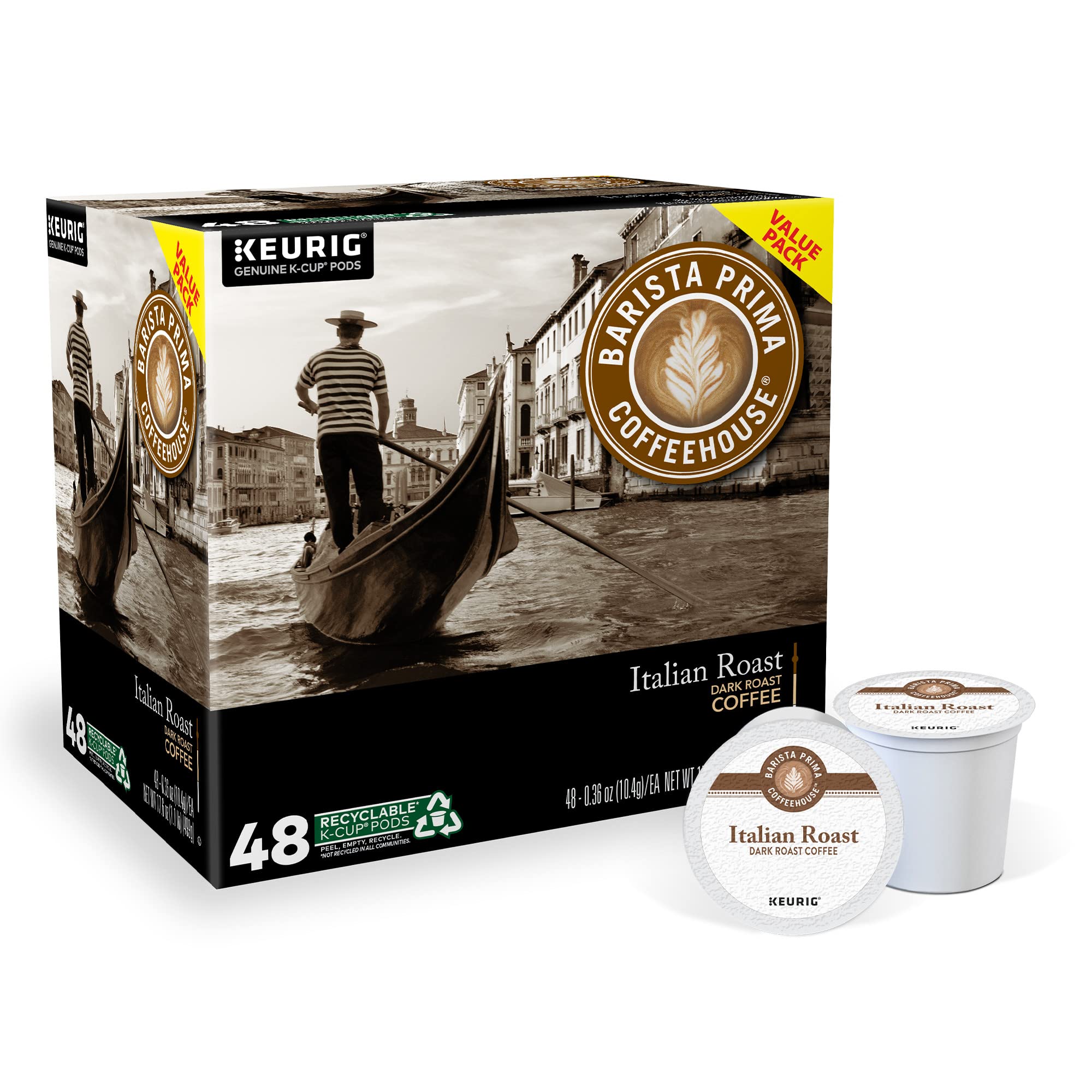 Barista Prima Italian Roast cup steaming for a full-bodied experience