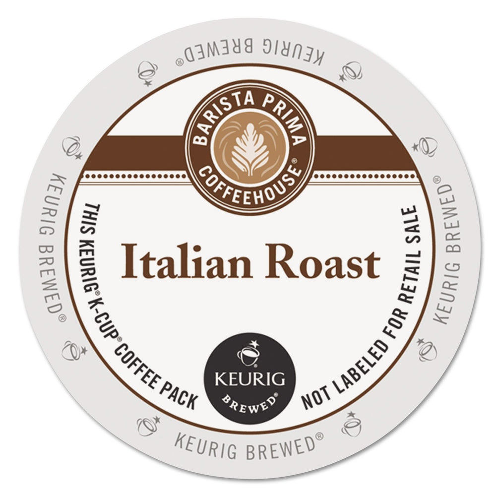 Barista Prima Italian Roast K-Cups in front packaging, ideal for a bold morning brew.