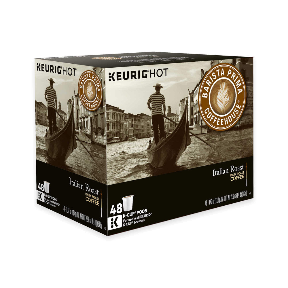 Barista Prima Italian Roast K-Cups pour a bold, rich cup for Keurig brewers