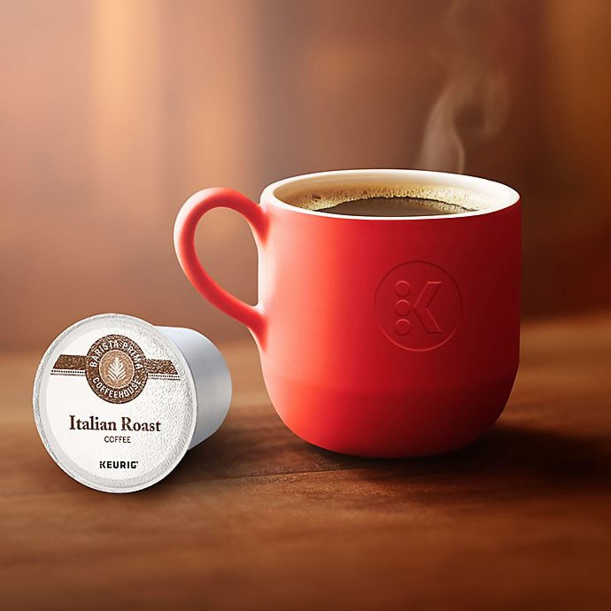 Barista Prima Italian Roast recyclable K-Cup pod packaging shown
