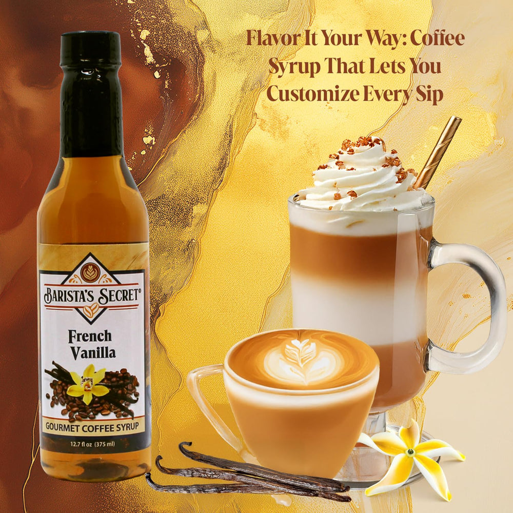 Barista's Secret Premium syrups bottle pour offers versatile flavor options