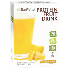 BariWise Protein Fruit Drink bottle with pineapple-orange flavor and low sugar.