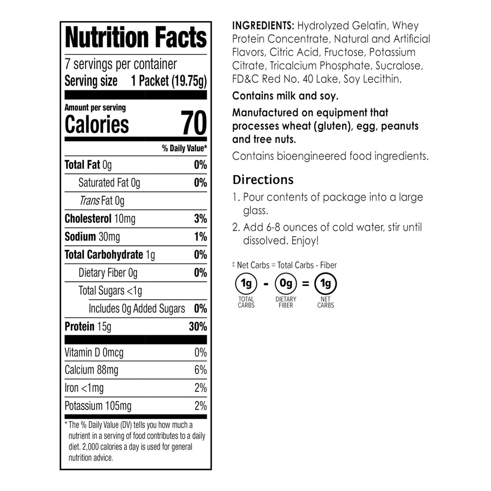 BariWise Protein Fruit Drink Wildberry close-up highlighting 15g protein per serving