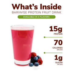 BariWise Protein Fruit Drink Wildberry label view emphasizing gluten-free and keto-friendly claim