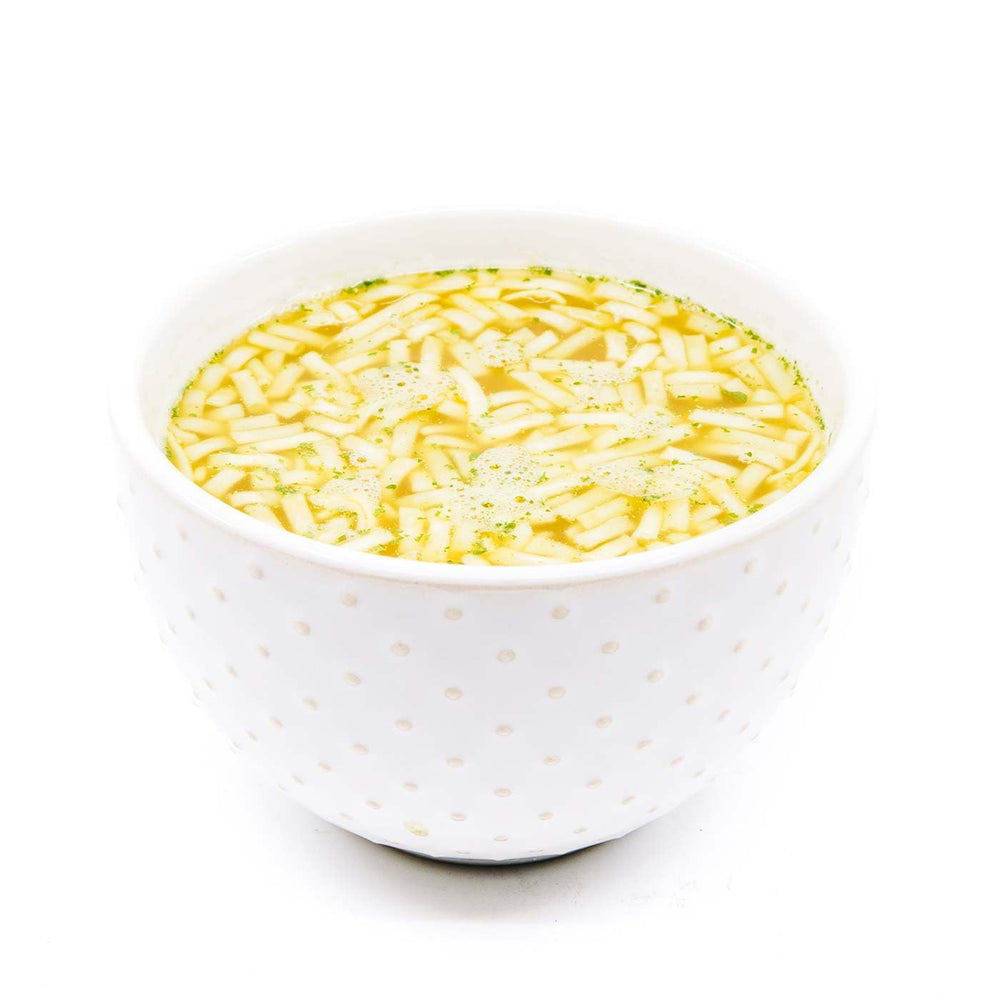 BariWise ready-to-serve bowl features warm chicken noodle soup.