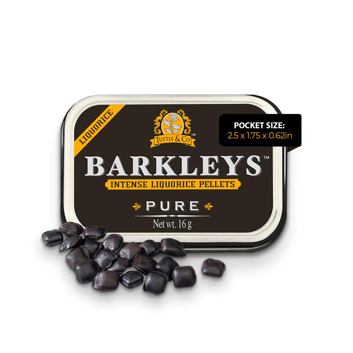 Barkleys black licorice candy can showcases portable, intense flavor in a compact package