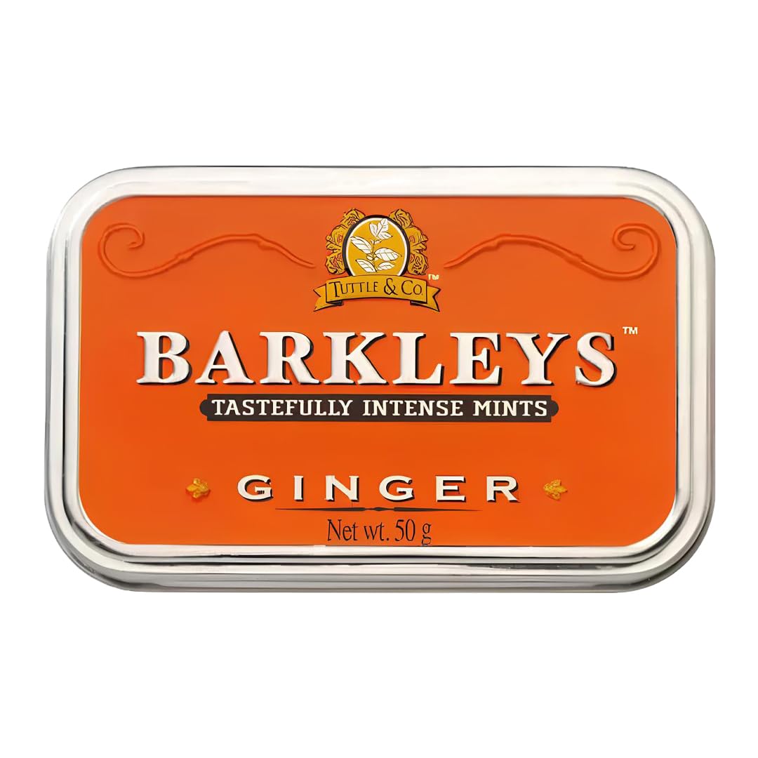 Barkleys Ginger Breath Mints pack front shows premium tin design for on-the-go freshness.