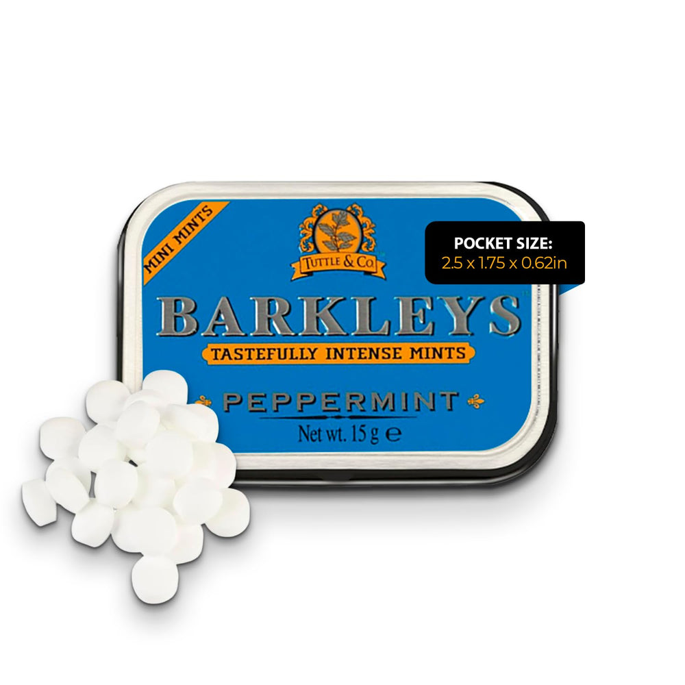 Barkleys Peppermint Breath Mini Mints tin front for portable freshness on-the-go.