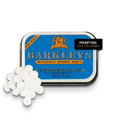 Barkleys Peppermint Breath Mini Mints tin front for portable freshness on-the-go.