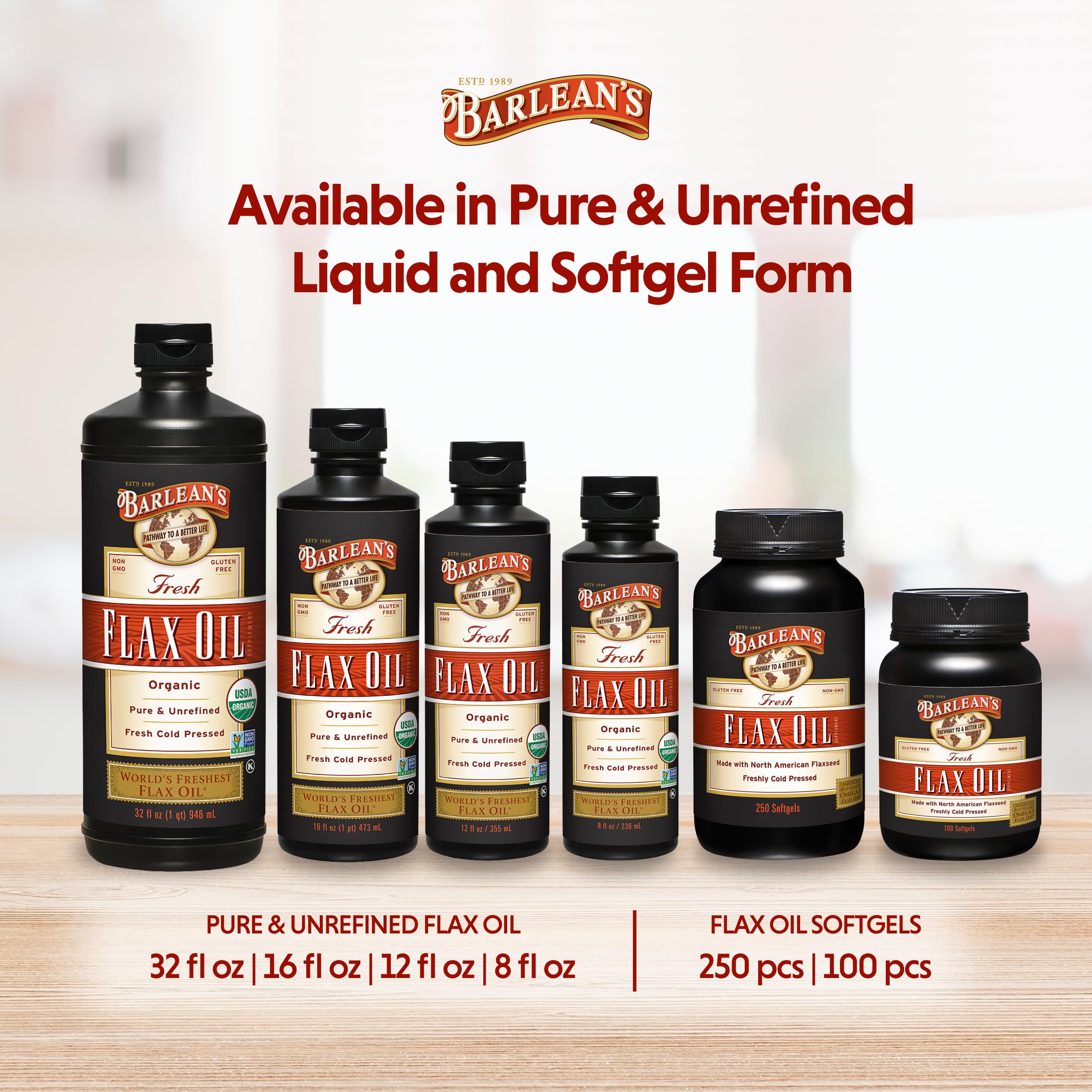 Barlean's flaxseed oil refrigeration note reminds to chill after opening.