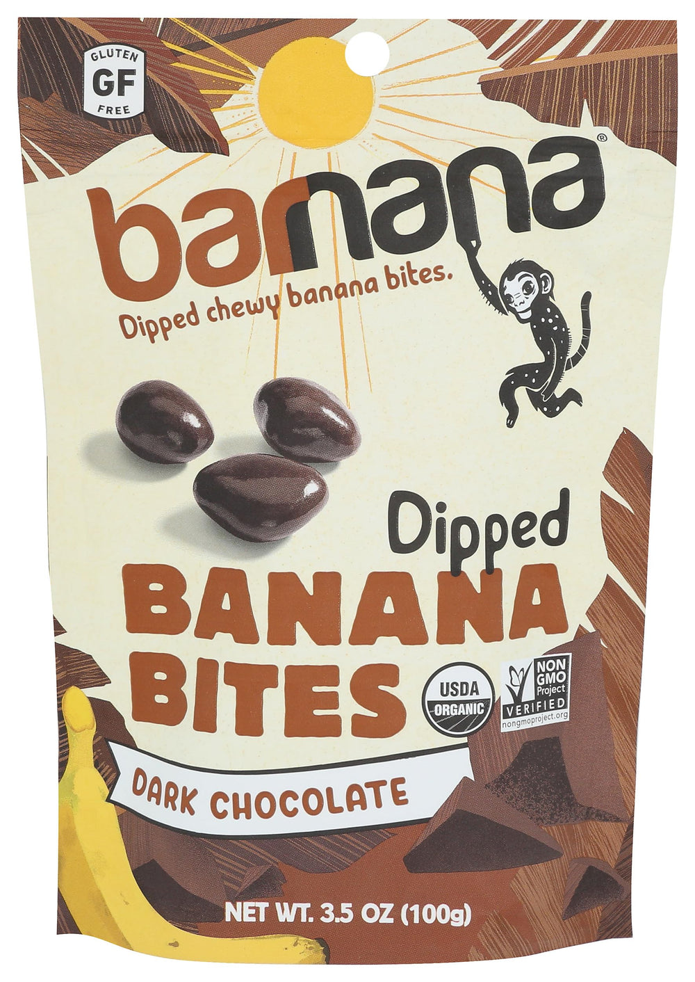 Barnana Dipped Banana Bites dark chocolate close-up showing glossy coating and moist center for a satisfying snack