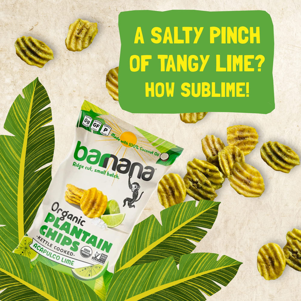 Barnana ingredients list with organic plantains, coconut oil, and lime