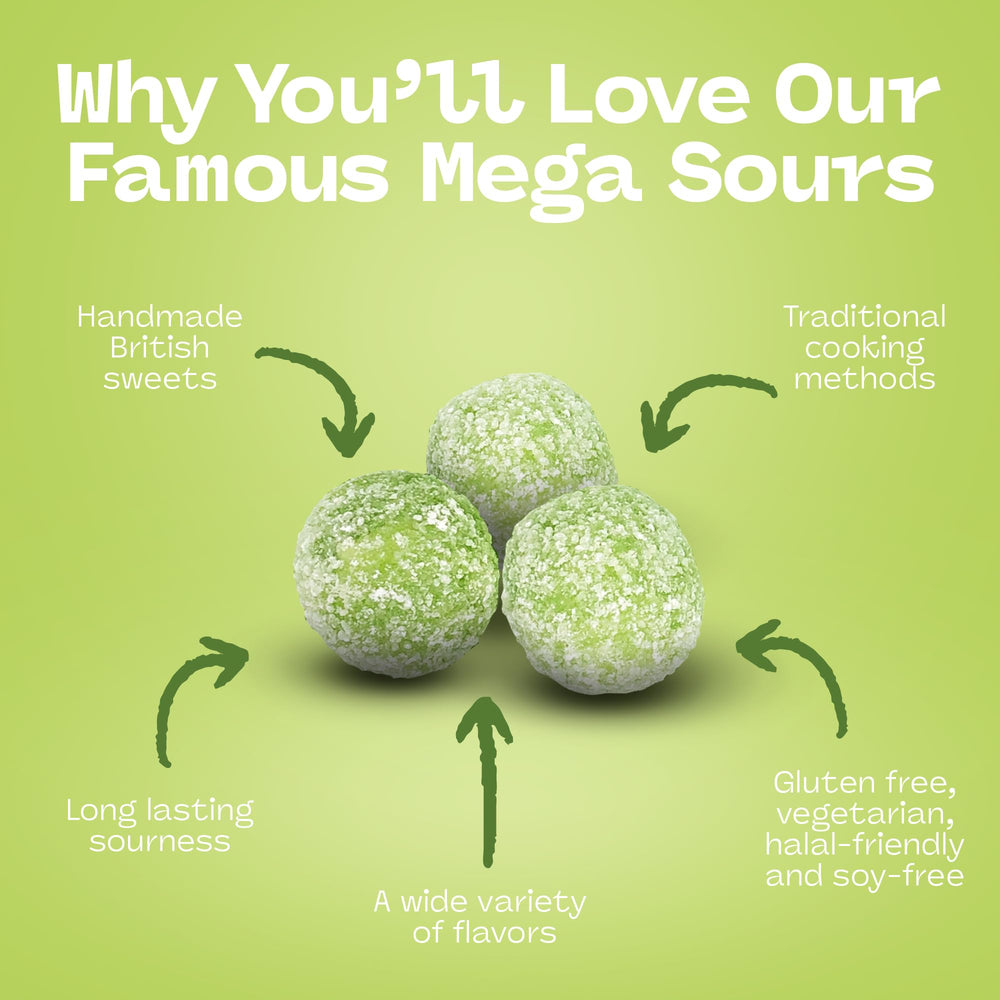 Barnetts Mega Sour Apple handmade candies showcase traditional British craftsmanship.