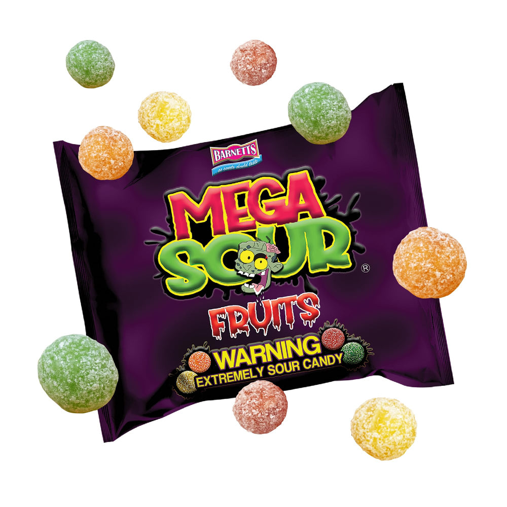 Barnetts Mega Sour Fruits 104g package, great for party bags