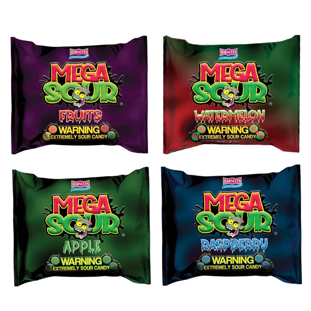 Barnetts Mega Sour Fruits mixed 4-pack offers variety for gift boxes.