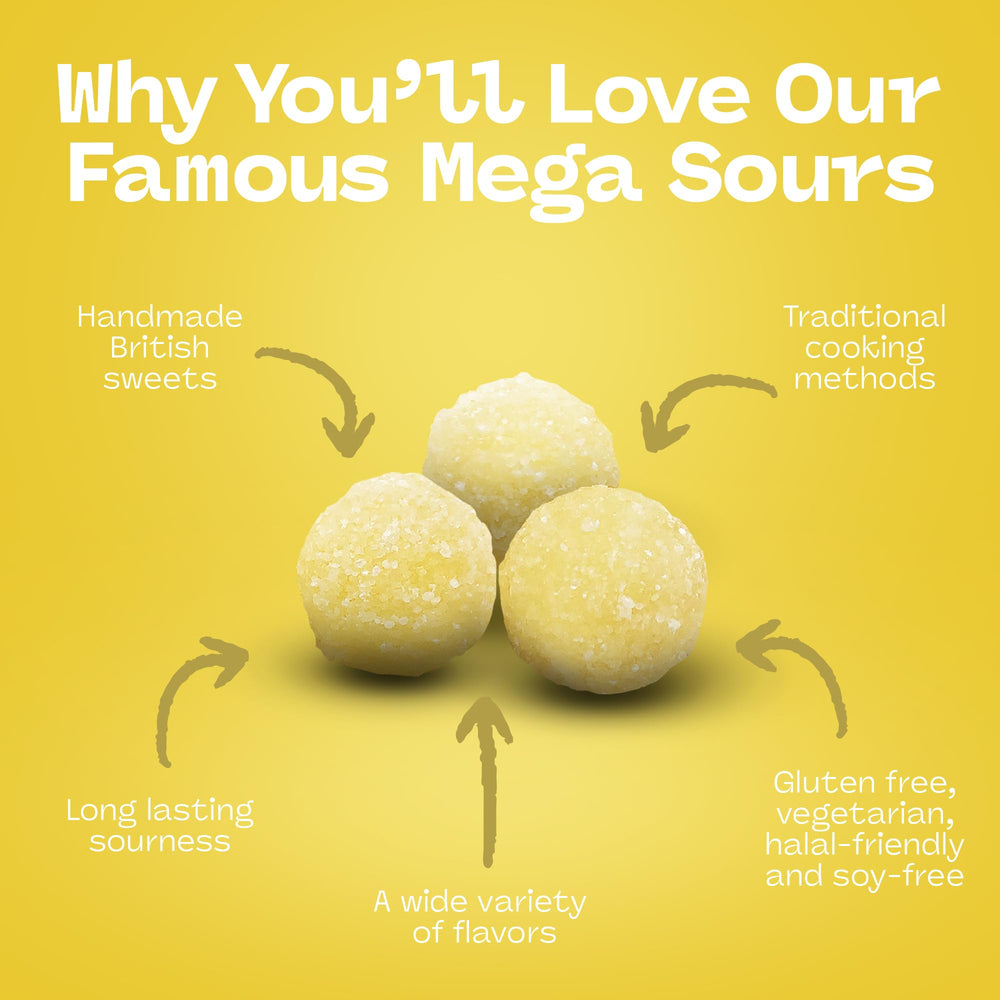 Barnetts Mega Sour Lemon coating close-up reveals an intense sour hit for bold flavor seekers