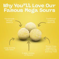 Barnetts Mega Sour Lemon coating close-up reveals an intense sour hit for bold flavor seekers