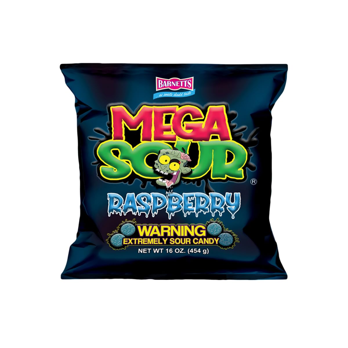 Barnetts Mega Sour Raspberry packaging in display bag for parties