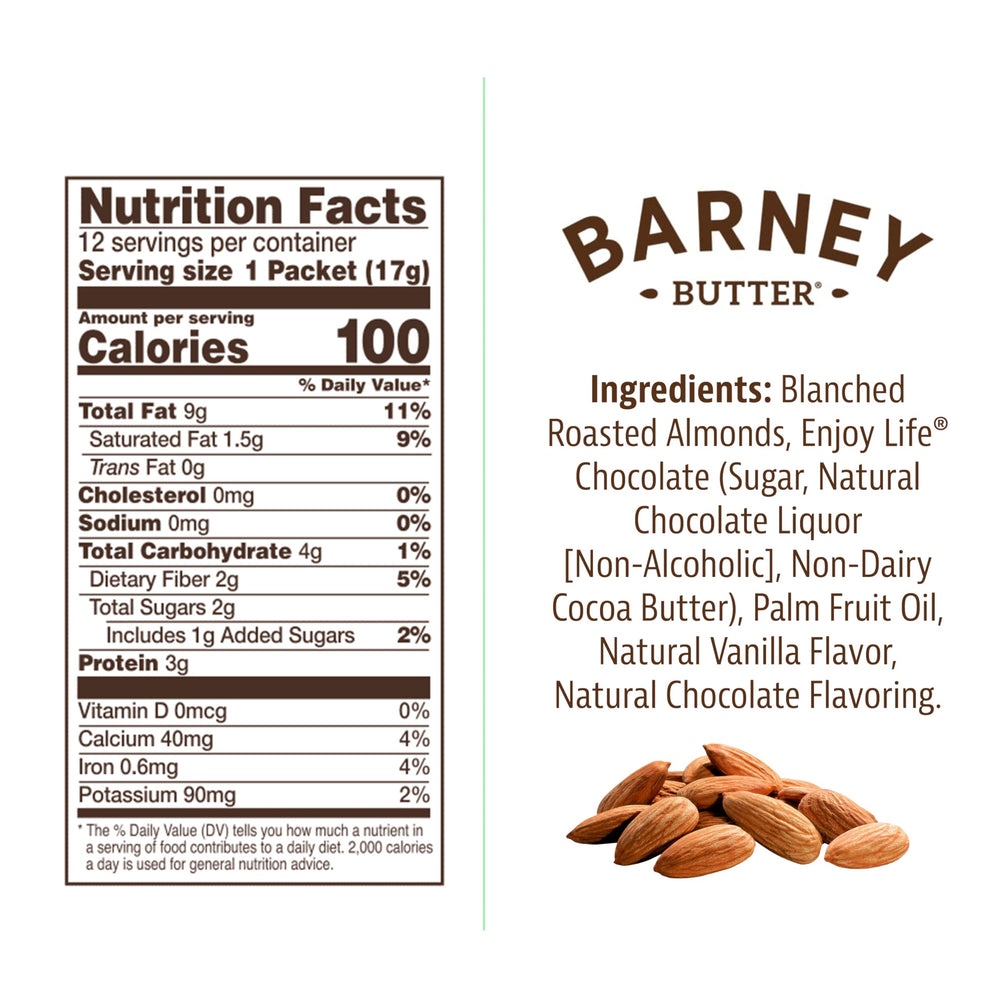 Barney Butter chocolate almond butter with melted chocolate for a creamy, spreadable treat.