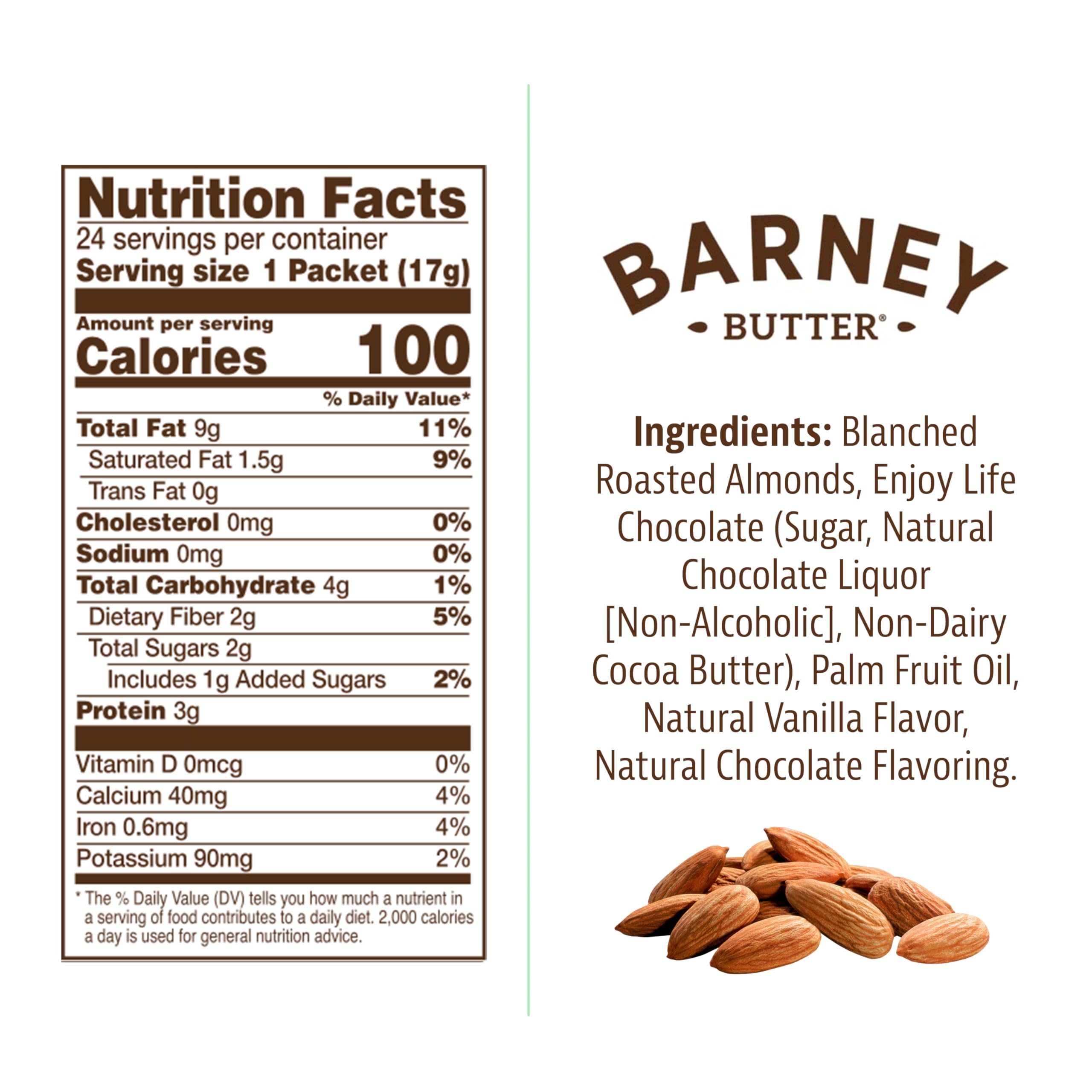 Barney Butter snack pack opened showing smooth chocolate almond spread.