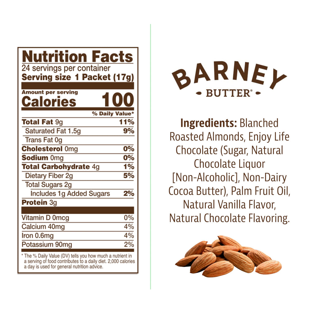 Barney Butter snack pack opened showing smooth chocolate almond spread.