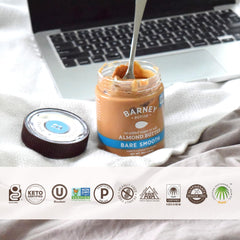 Barney Butter no added sugar label, emphasizing a natural, pure almond spread
