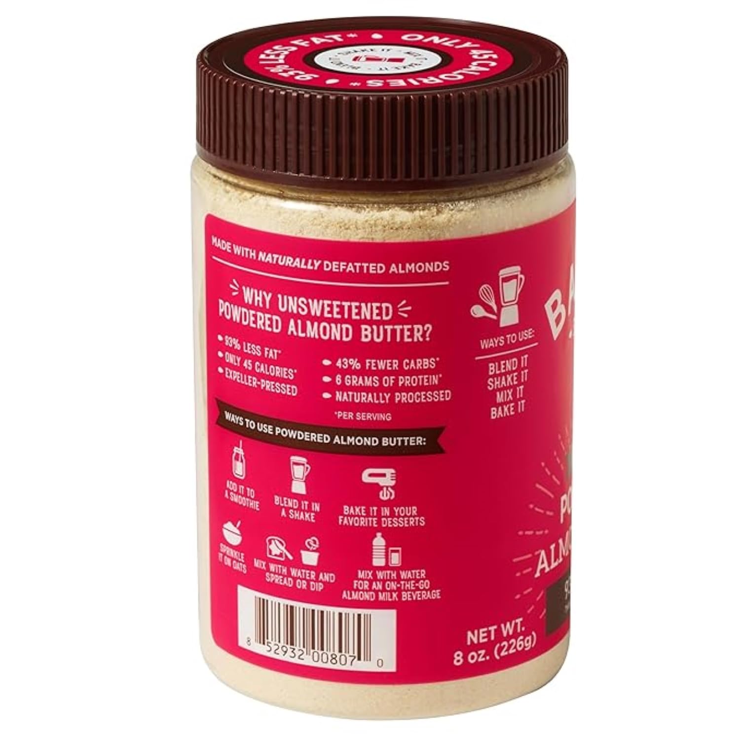 Barney Butter Powdered Almond Butter jar on kitchen counter ready for keto or paleo snacks.