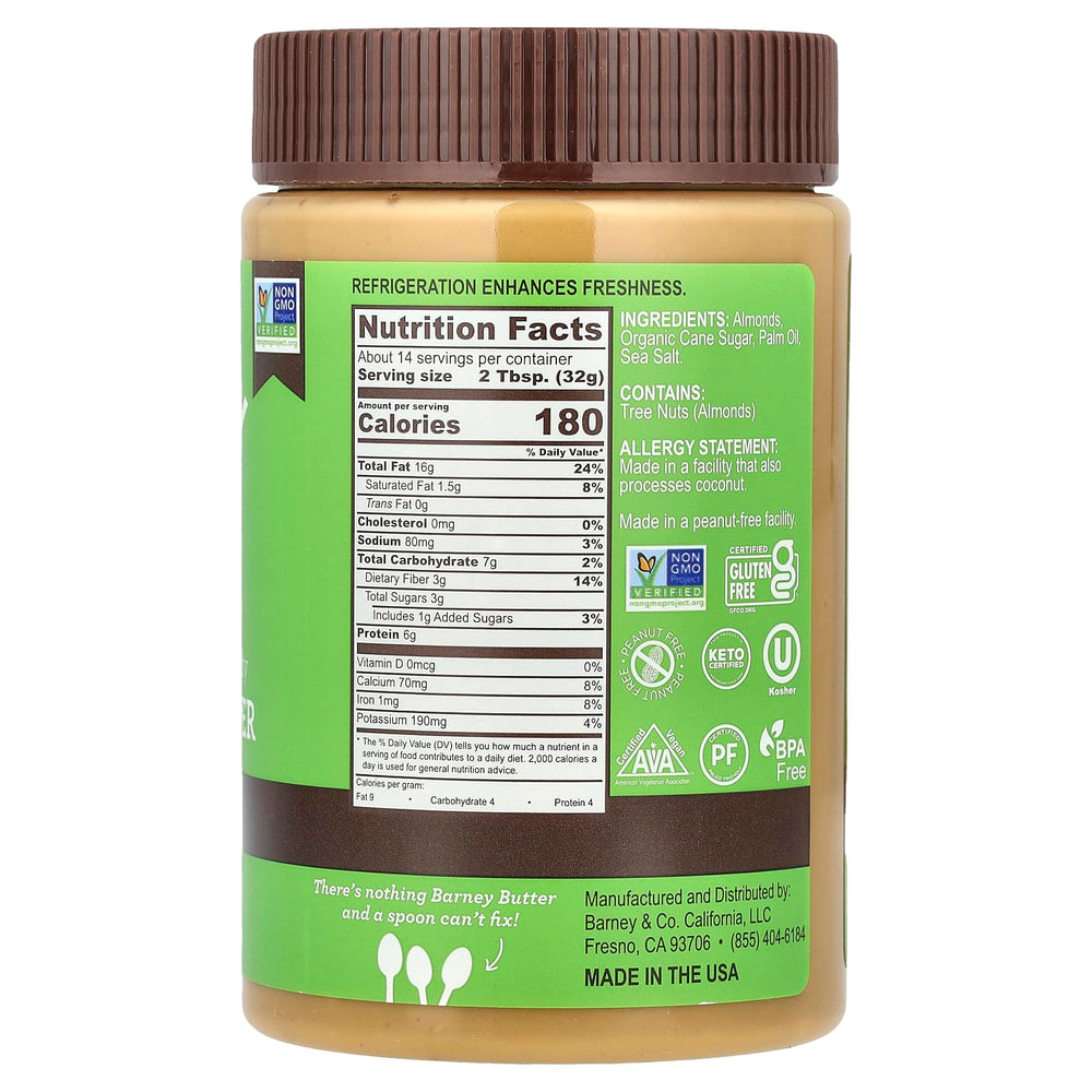 Barney Butter Skin-free California almonds close-up highlighting smooth base and crunchy bits.