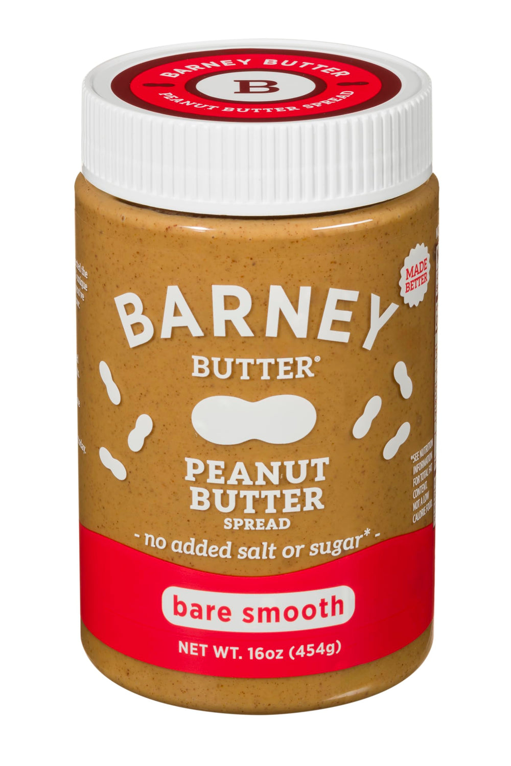Barney Butter Smooth Peanut Butter jar showing creamy texture for easy spreading.