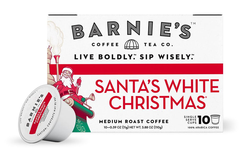 Barnie's Santa's White Christmas packaging highlighting single-serve convenience
