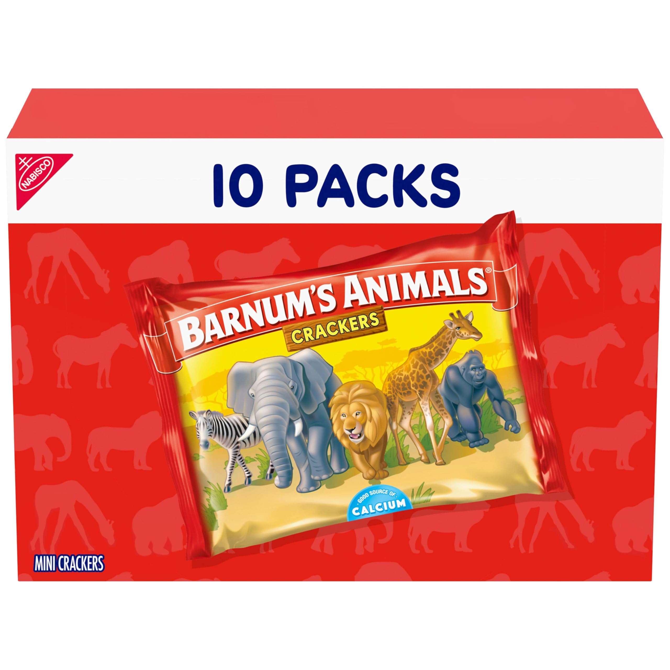Barnum's Original Animal Crackers 10-pack box front for convenient on-the-go snacking.