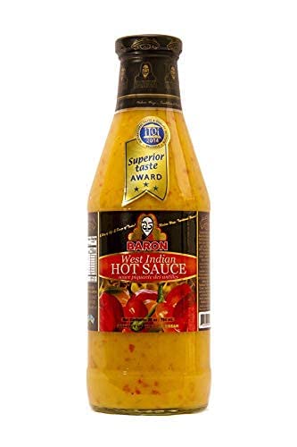 Baron West Indian Hot Sauce label visible on bottle, ideal for everyday cooking