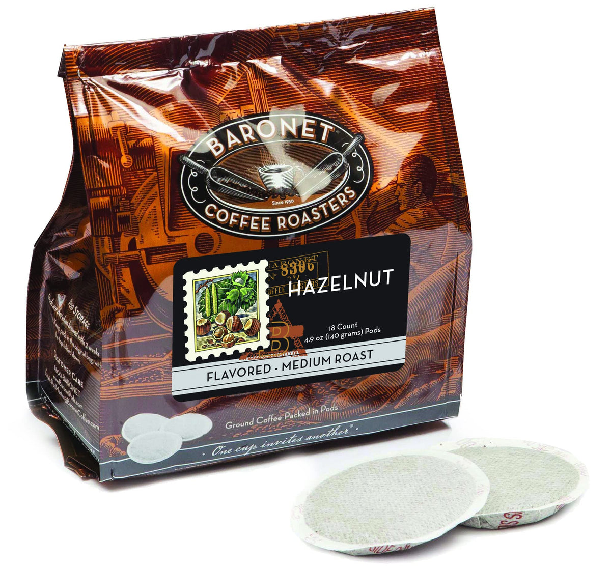 Baronet hazelnut pods for rich aroma in single serve cups