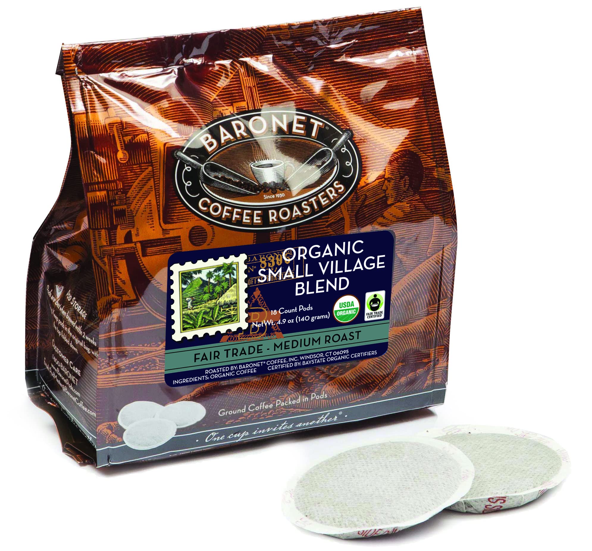 Baronet Coffee Organic Small Village 54-pod pack for quick, fresh mornings.
