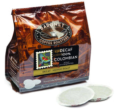 Baronet Coffee Decaf Colombian outer box preserving freshness for quick mornings.