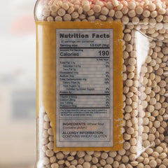 Baron's couscous jar back label close-up highlighting kosher pareve and simple ingredients.
