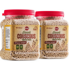Baron's Israeli whole wheat couscous two-jar pack front view for quick meals and versatile sides.