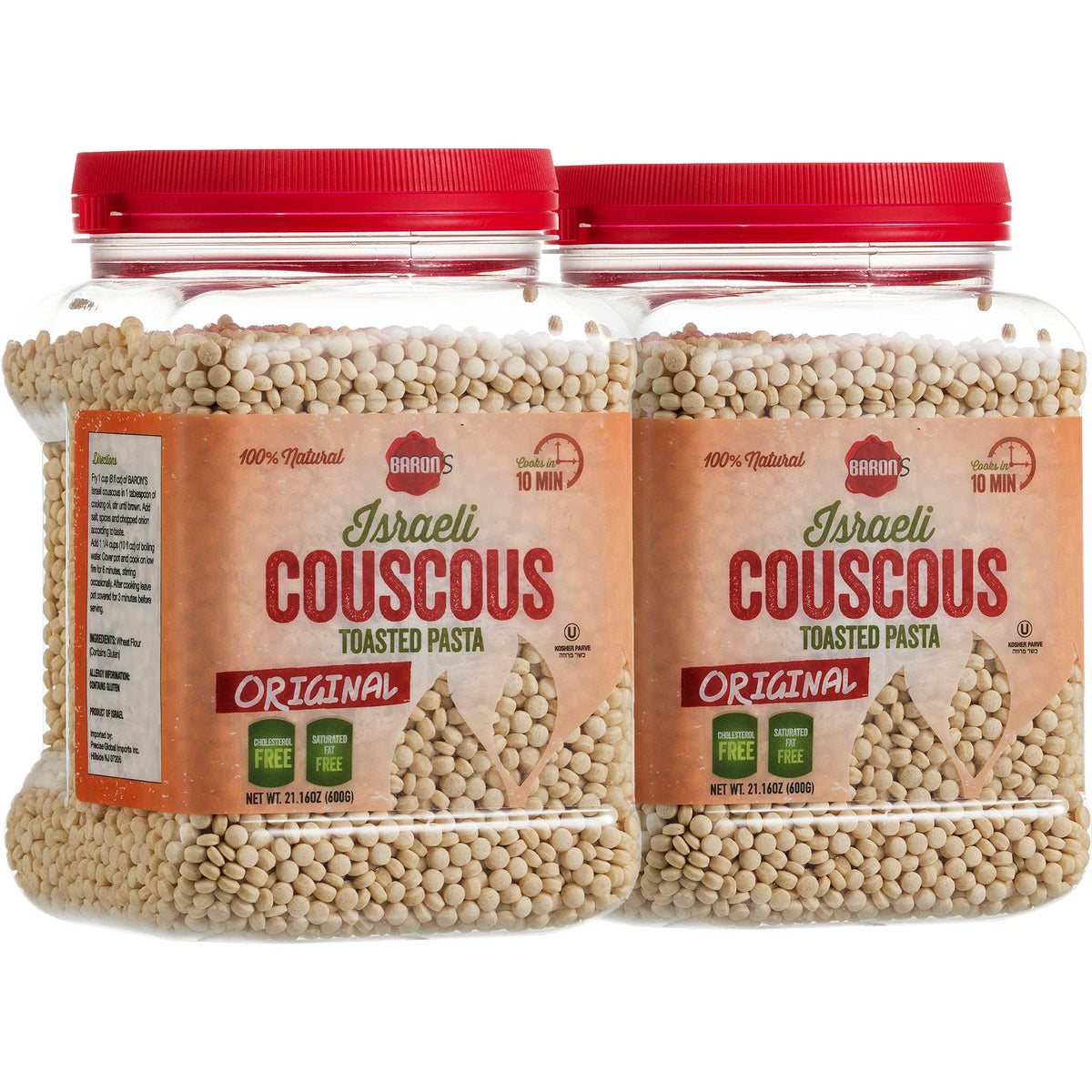 Baron's Original Israeli couscous toasted pasta in a bowl; chewy texture for salads.