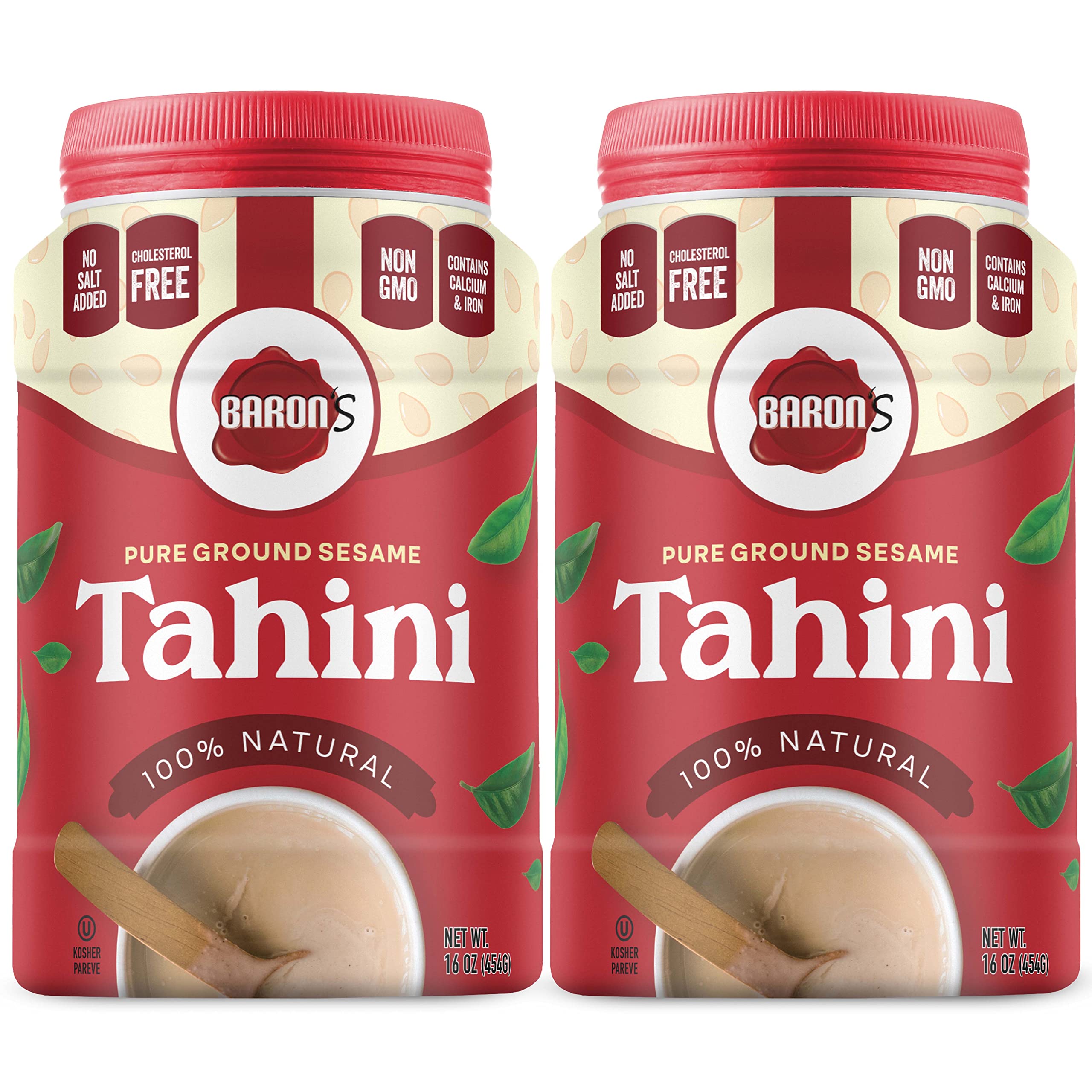 Baron's Tahini with smooth consistency in a jar for easy blending.