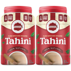 Baron's Tahini with smooth consistency in a jar for easy blending.