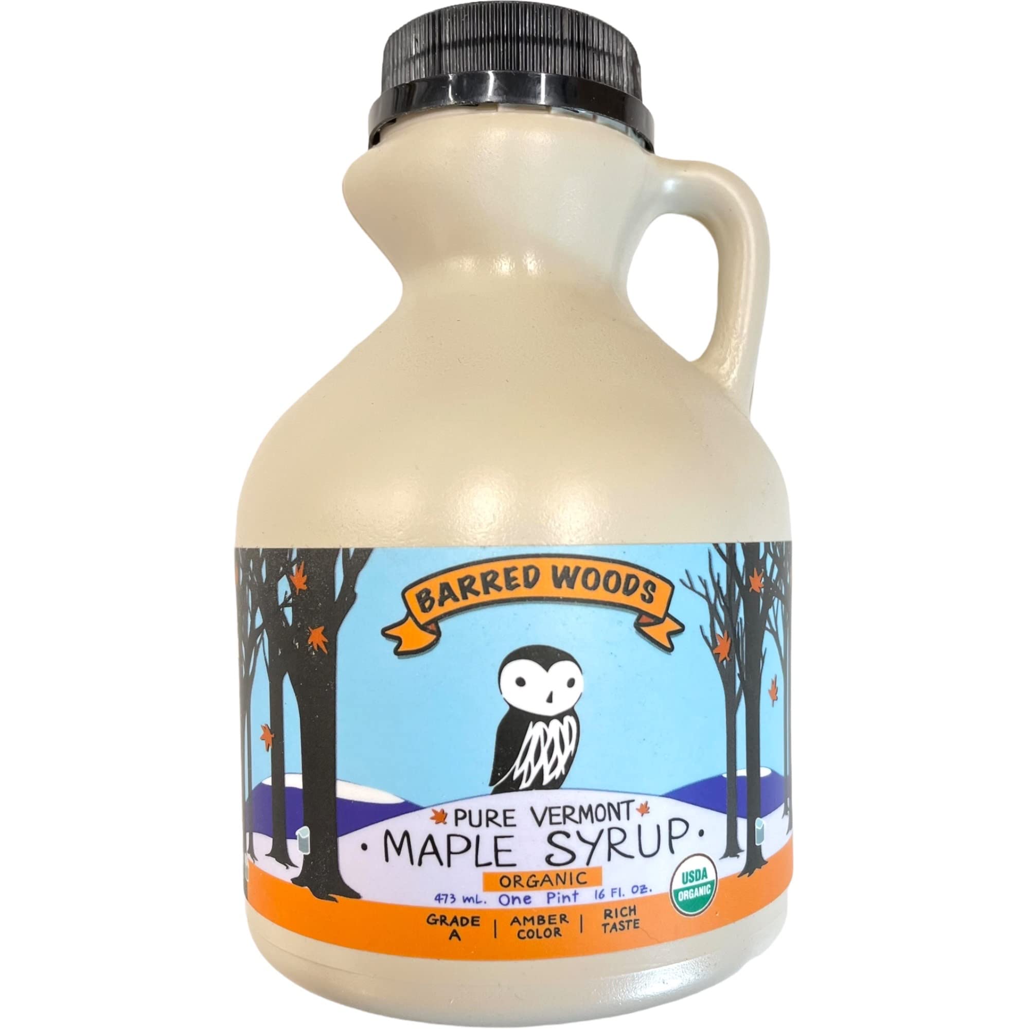 Barred Woods maple syrup amber-rich bottle pouring over pancakes for a wholesome breakfast.