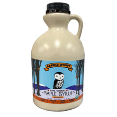 Barred Woods maple syrup bottle front highlights rich color and premium taste
